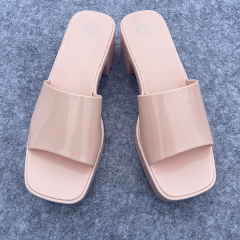 Urban Outfitters Womens Pink Slip On Jelly Square toe platform Heels Size 8 NEW